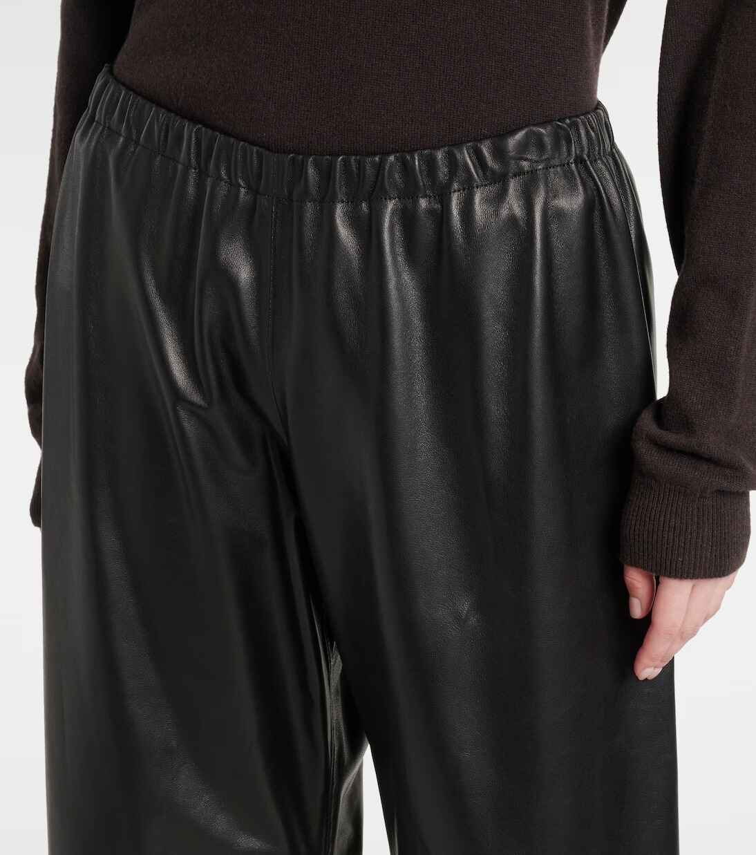 Women's Black Olan Wide Leg Leather Pants