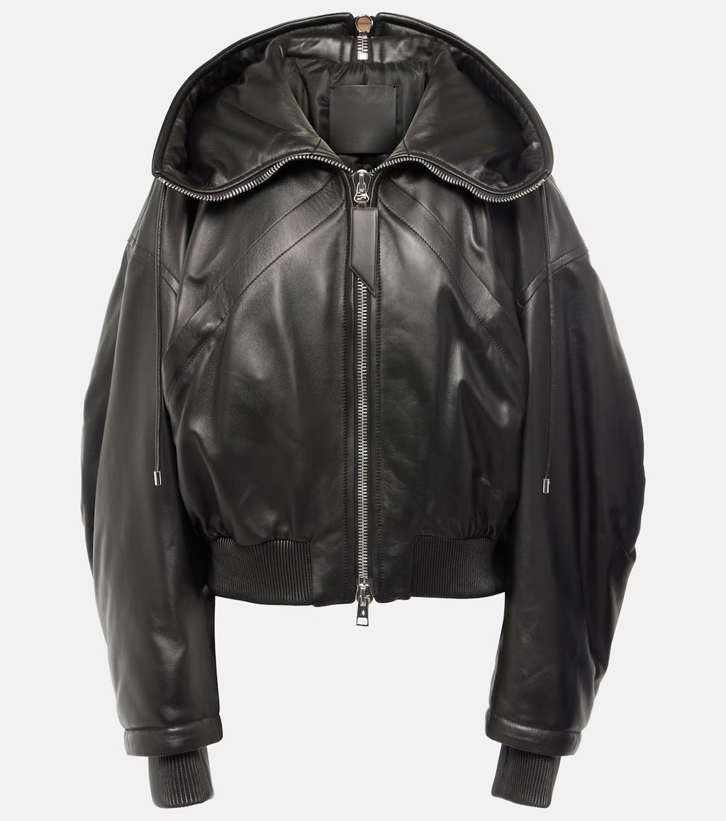 Women's Black Oversized Aviator Bomber Leather Jacket