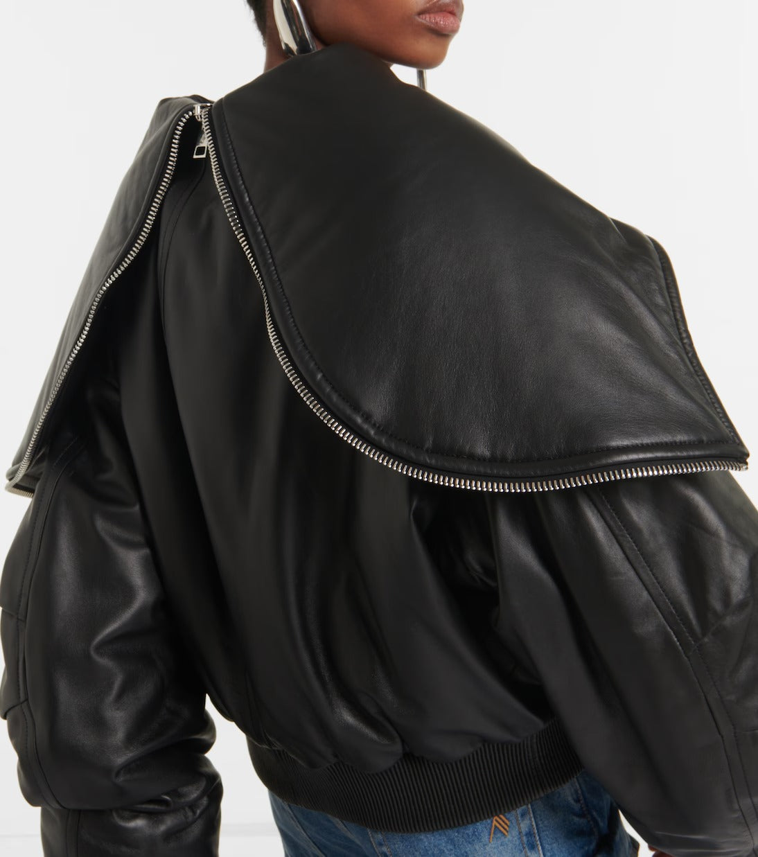 Women's Black Oversized Aviator Bomber Leather Jacket