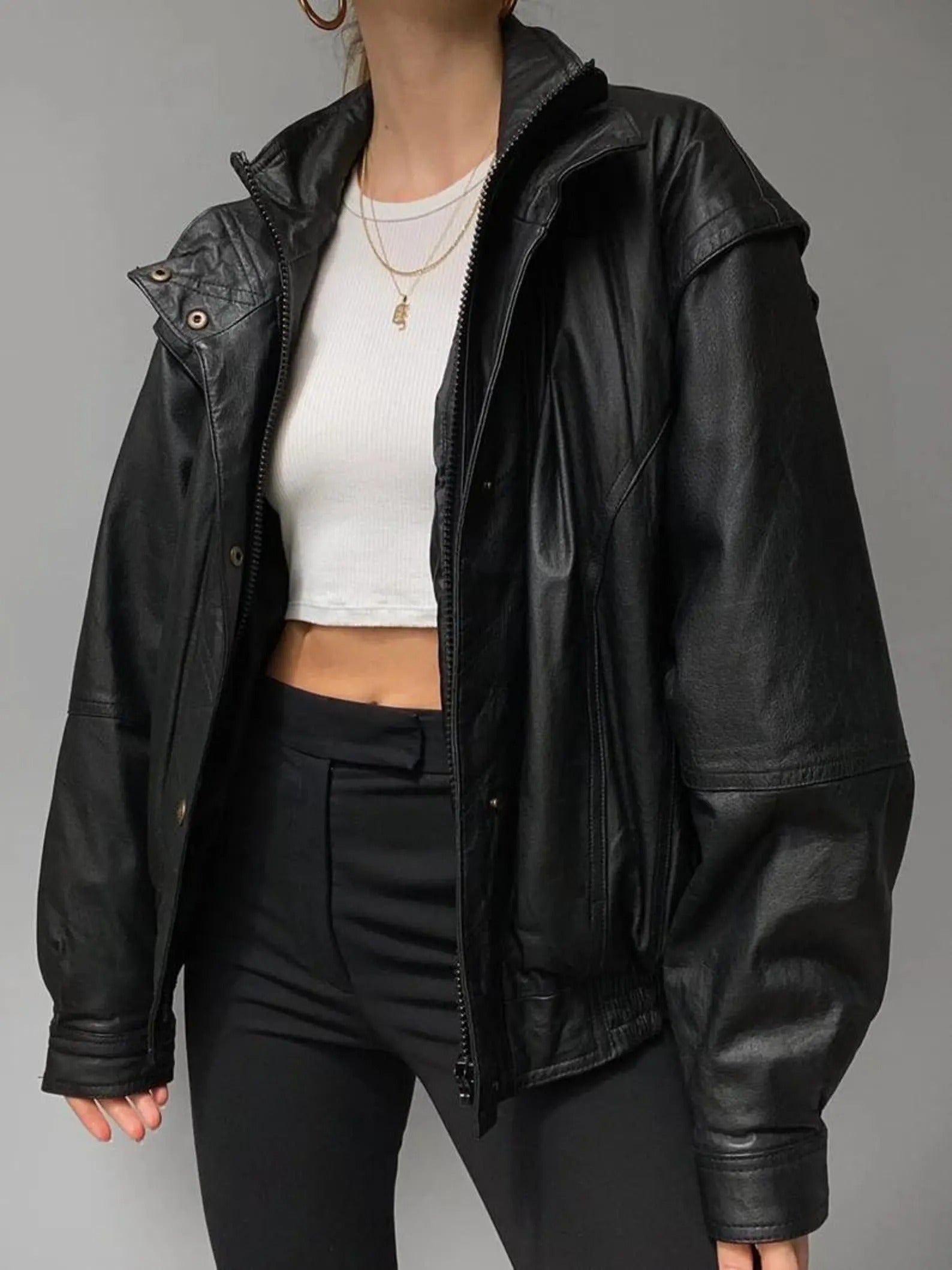 Women's Black Oversized Lambskin Soft Leather Jacket