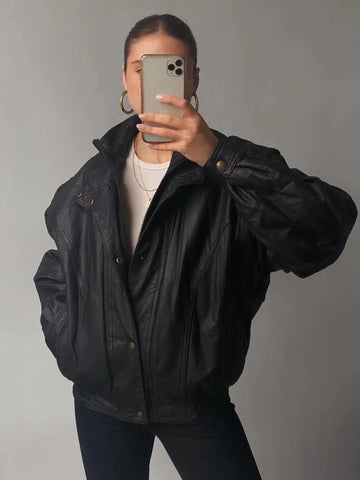 Women's Black Oversized Lambskin Soft Leather Jacket