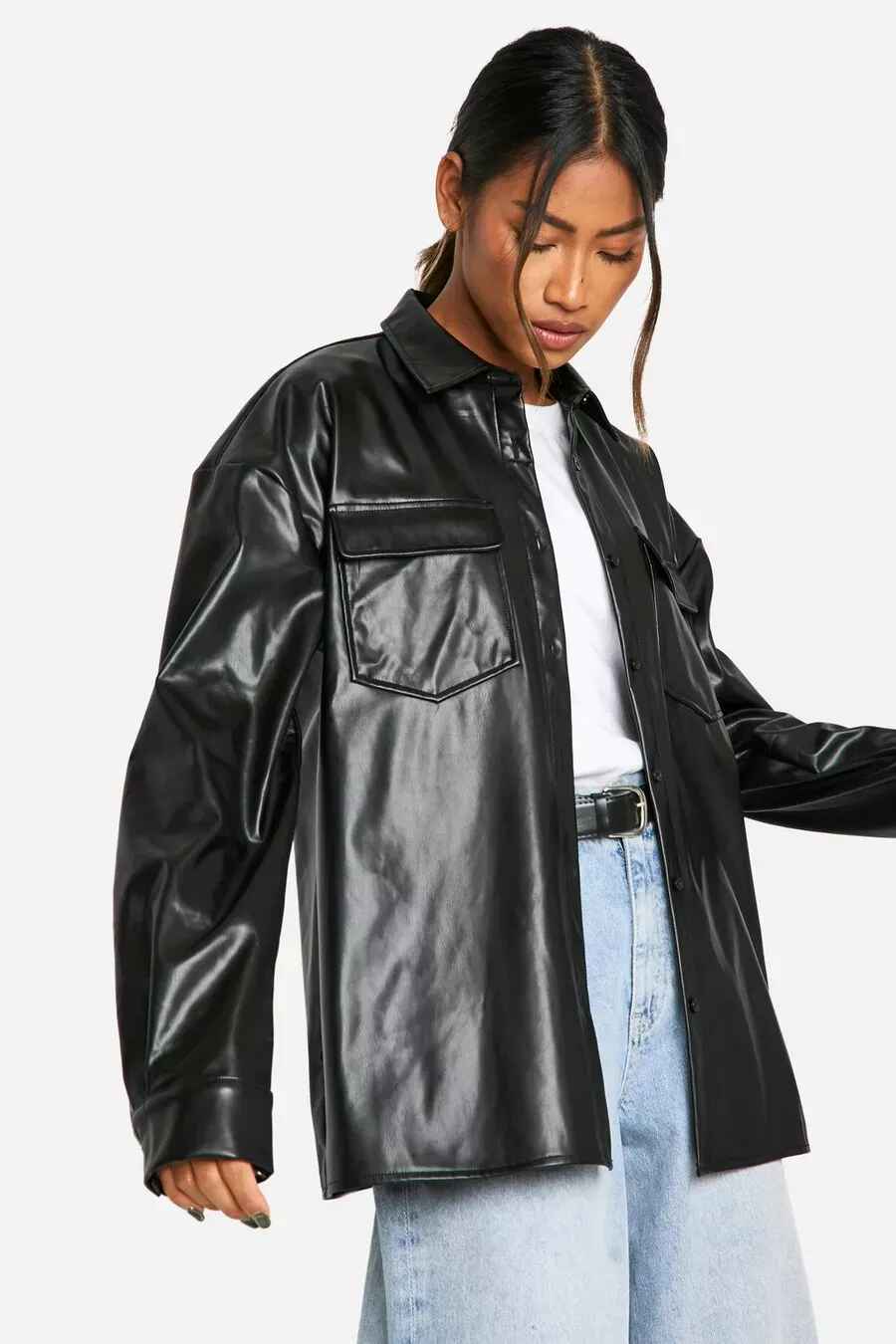Women's Black Oversized Leather Shirt