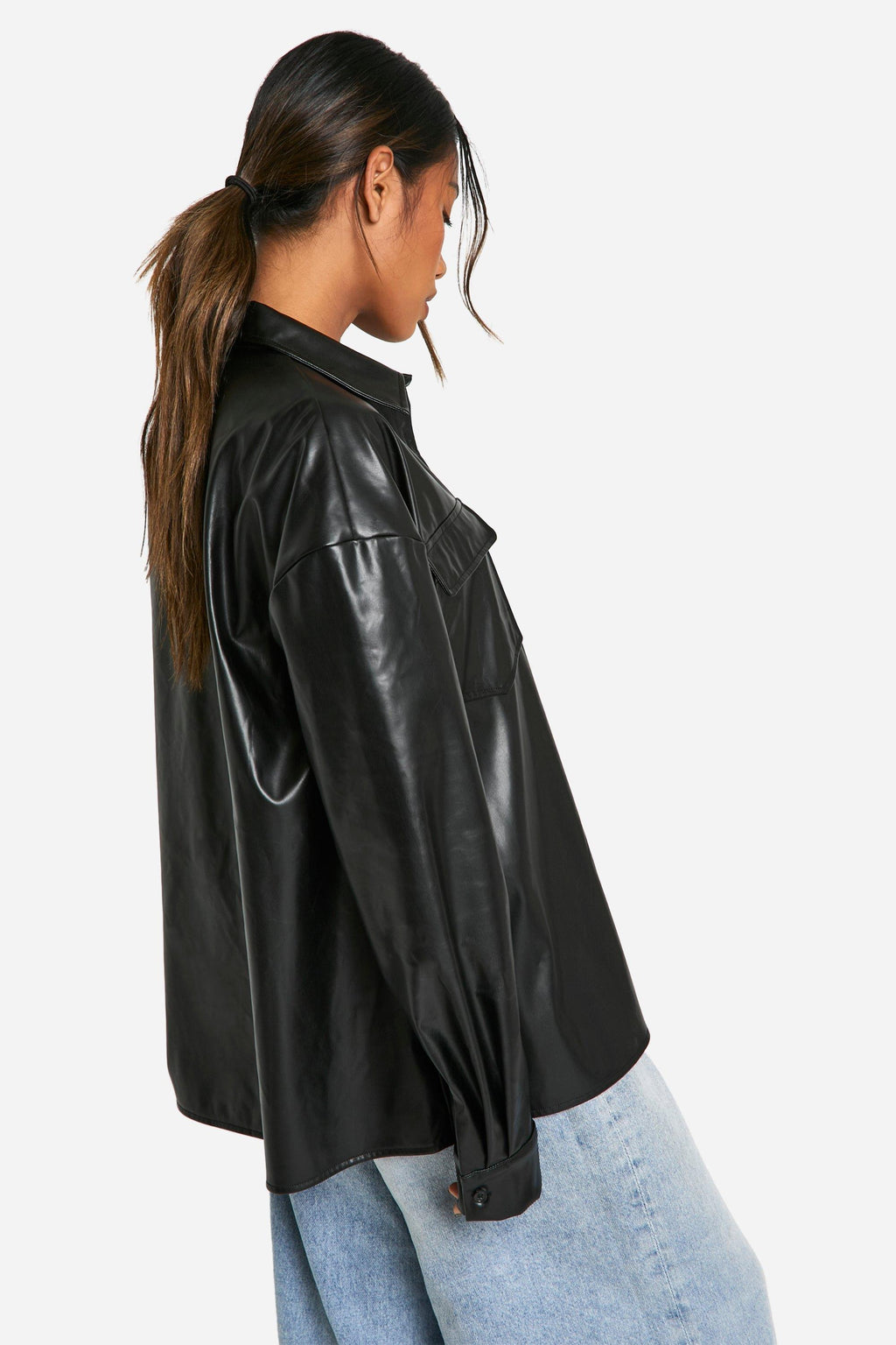 Women's Black Oversized Leather Shirt