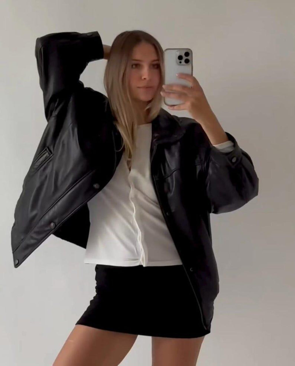Women’s Black Oversized Relaxed Fit Leather Jacket