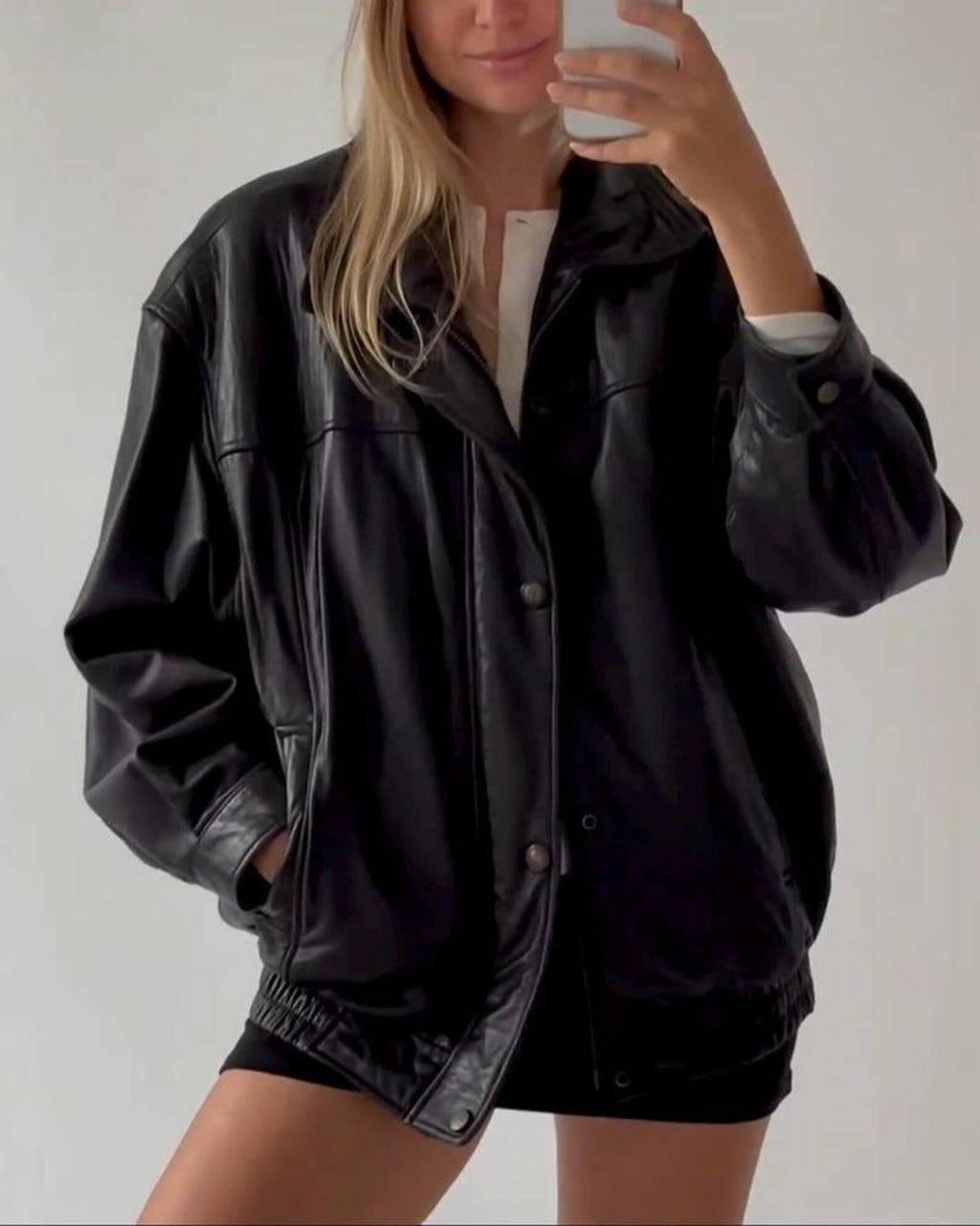 Women’s Black Oversized Relaxed Fit Leather Jacket