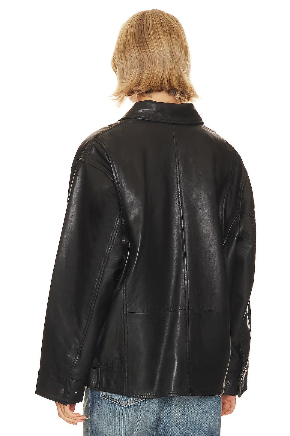 Women's Black Oversized fit Simple Leather Jacket
