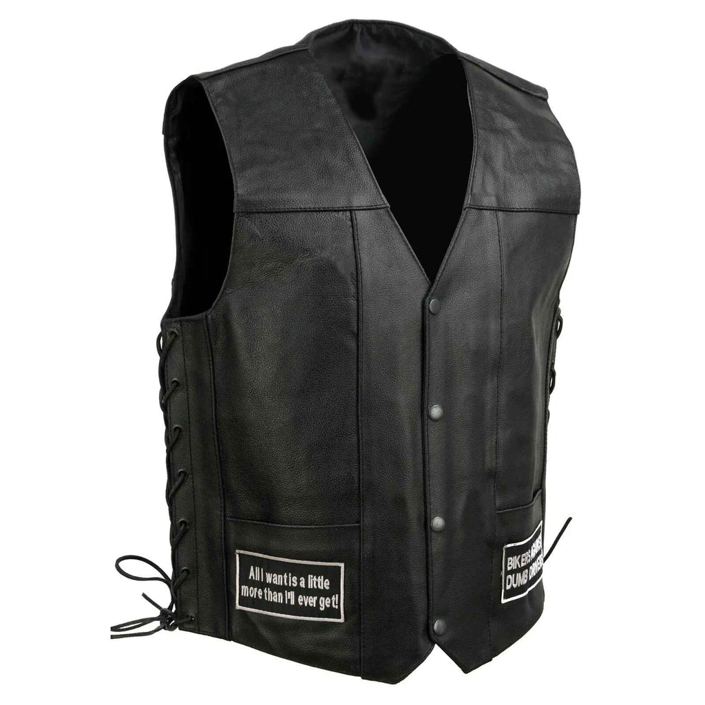 Women's Black Patched Motorcycle Leather Vest