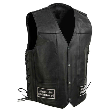 Women's Black Patched Motorcycle Leather Vest