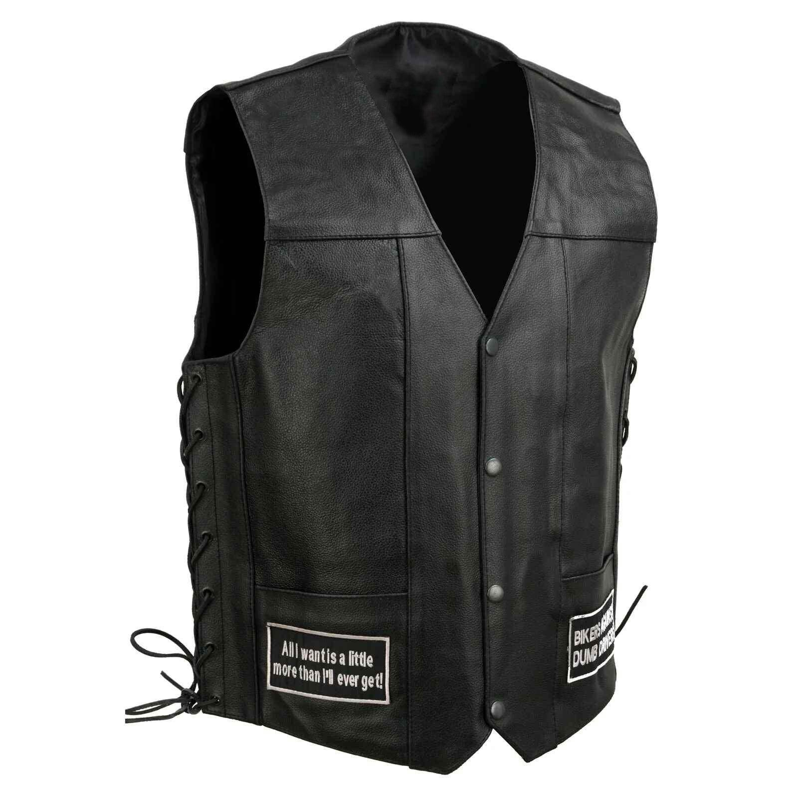 Women's Black Patched Motorcycle Leather Vest