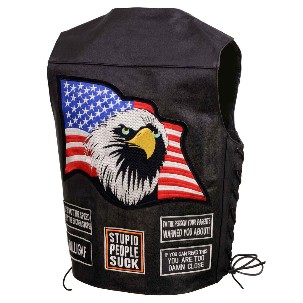 Women's Black Patched Motorcycle Leather Vest