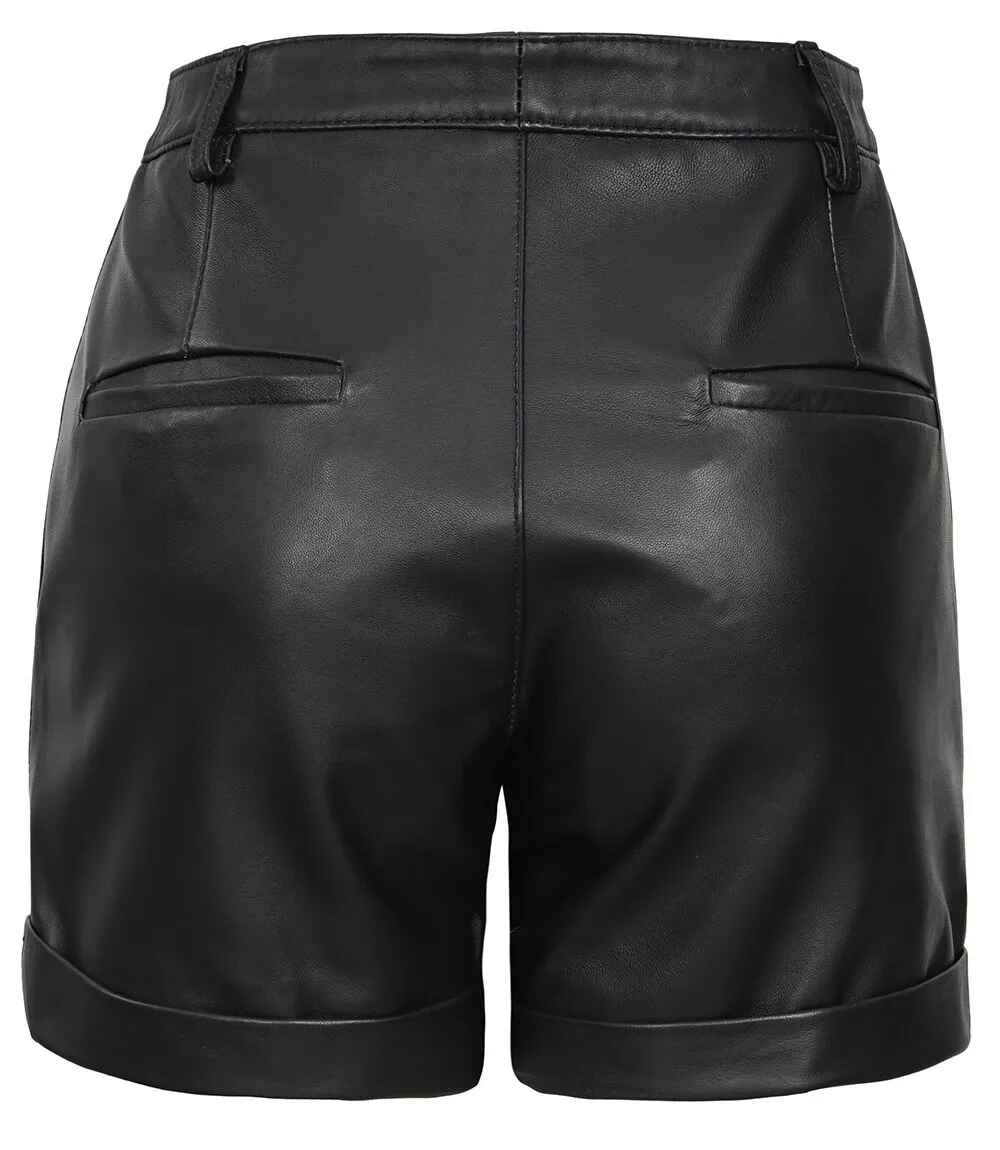 Women's Black Regular Fit Style Leather Shorts