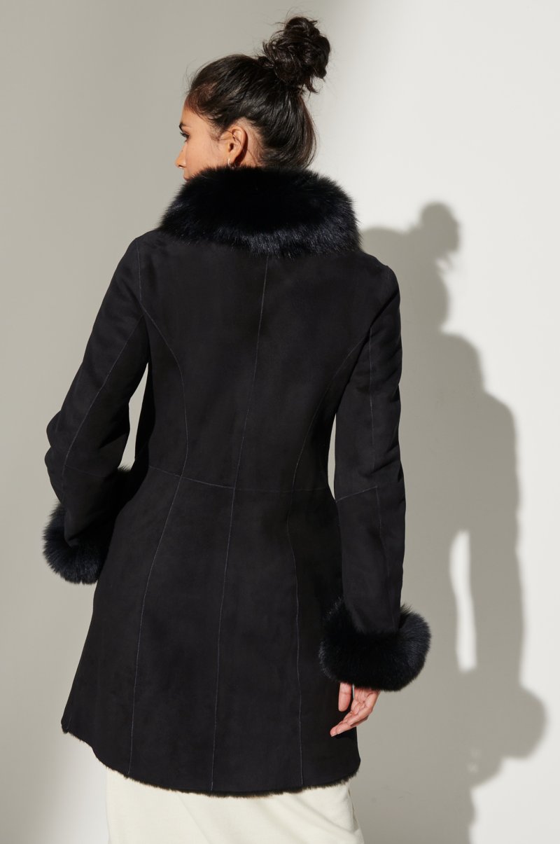 Women's Black Reversible Fur & Shearling Leather Coat