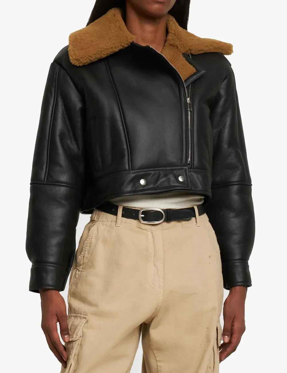 Women’s Black Royale Bronzed Lamb Leather Shearling Jacket