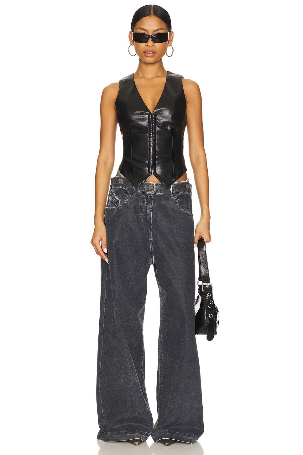 Women's Black Roz Faux Leather Vest