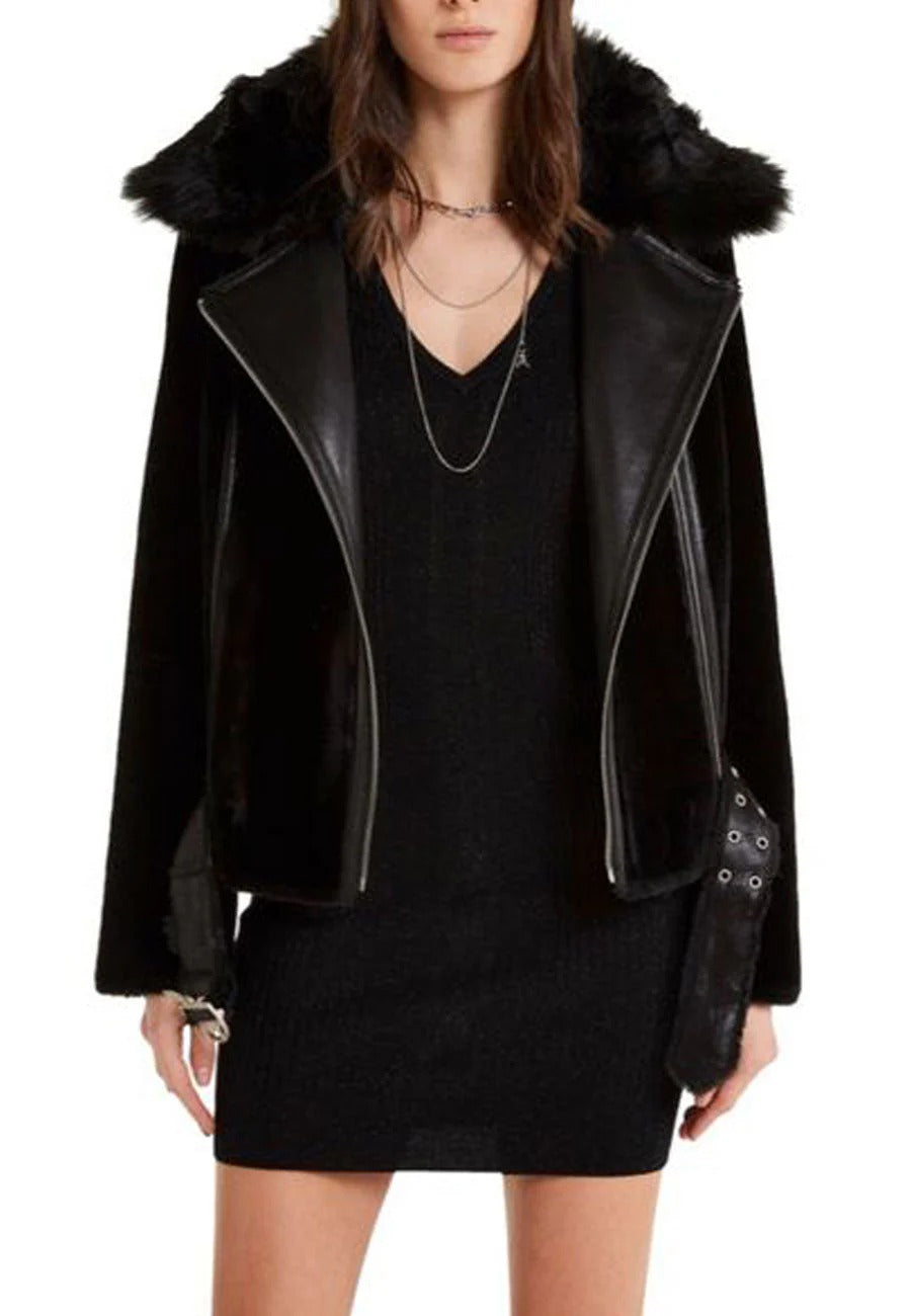 Women’s Black Sheepskin Leather Shearling Jacket