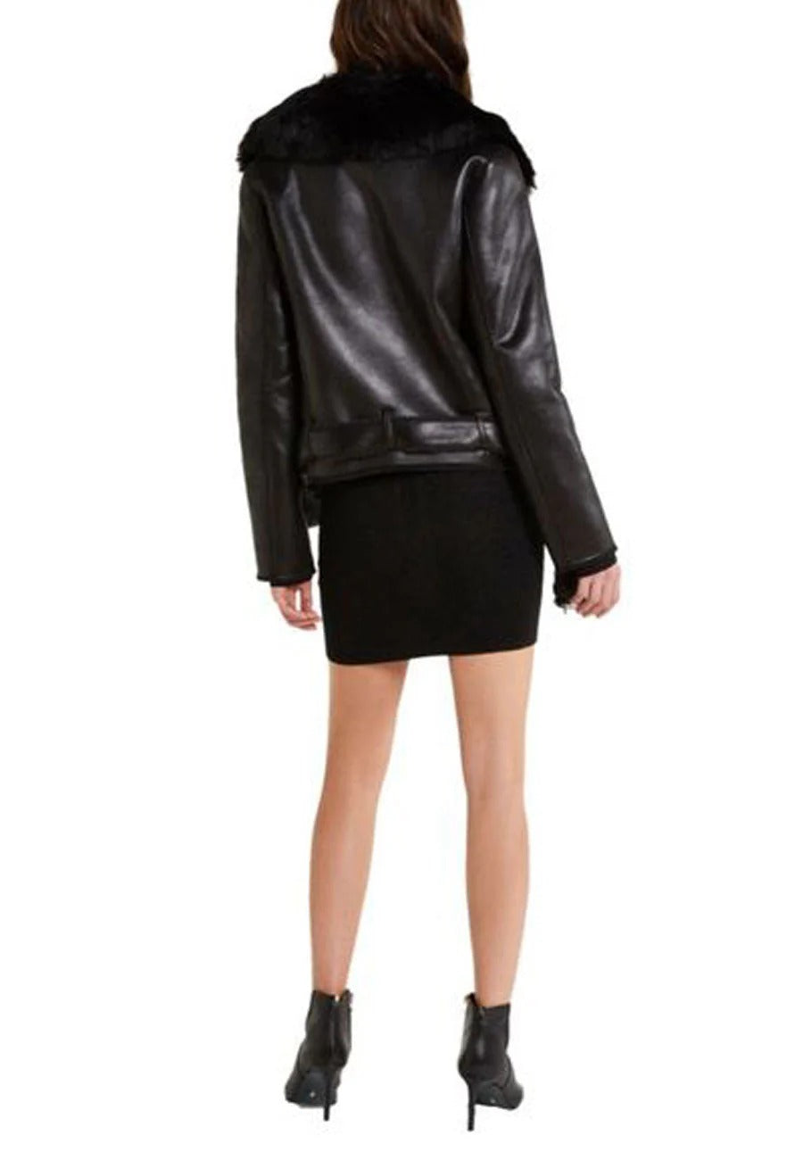 Women’s Black Sheepskin Leather Shearling Jacket