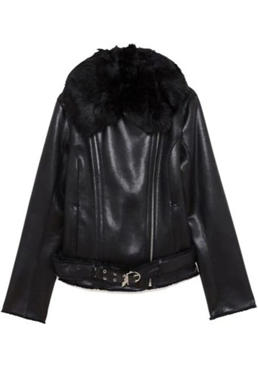 Women’s Black Sheepskin Leather Shearling Jacket