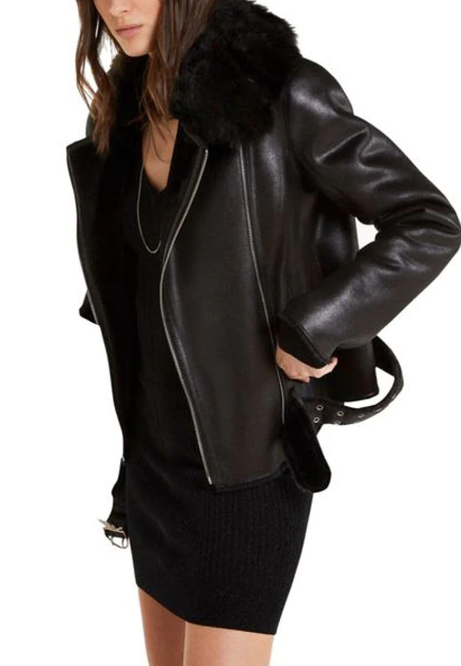 Women’s Black Sheepskin Leather Shearling Jacket