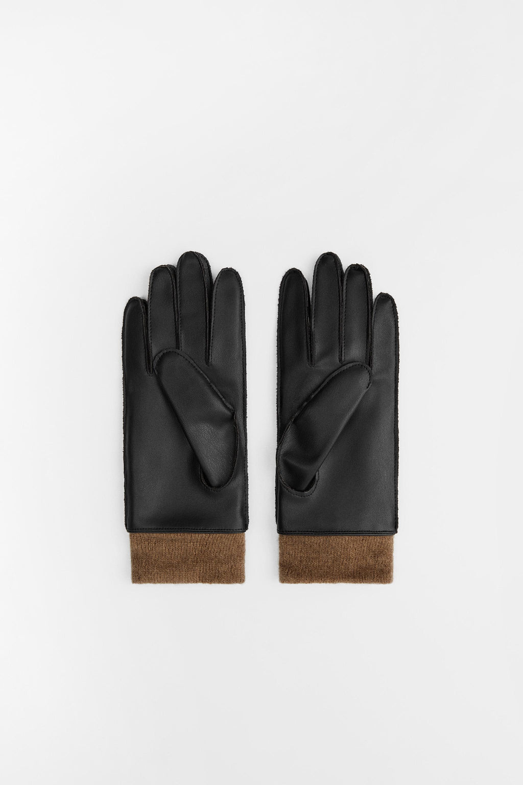 Women's Black Short Gloves Wool Blend and Leather Effect