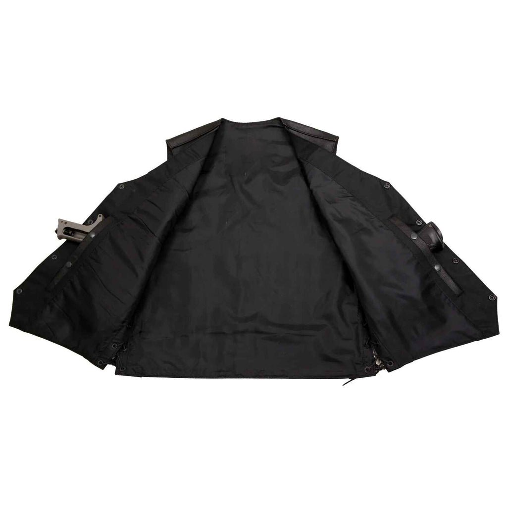 Women's Black Six Patches Motorcycle Leather Vest