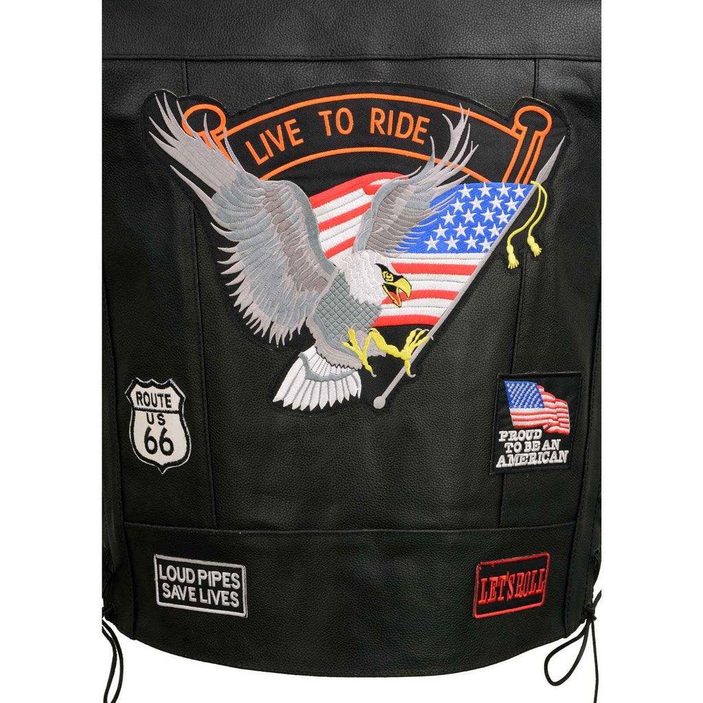 Women's Black Six Patches Motorcycle Leather Vest