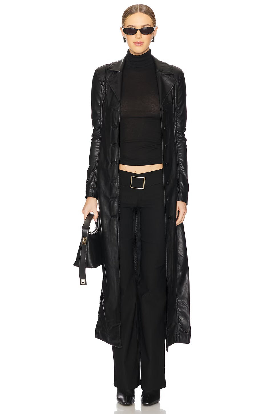 Women's Black Slim Faux Leather Trench Coat