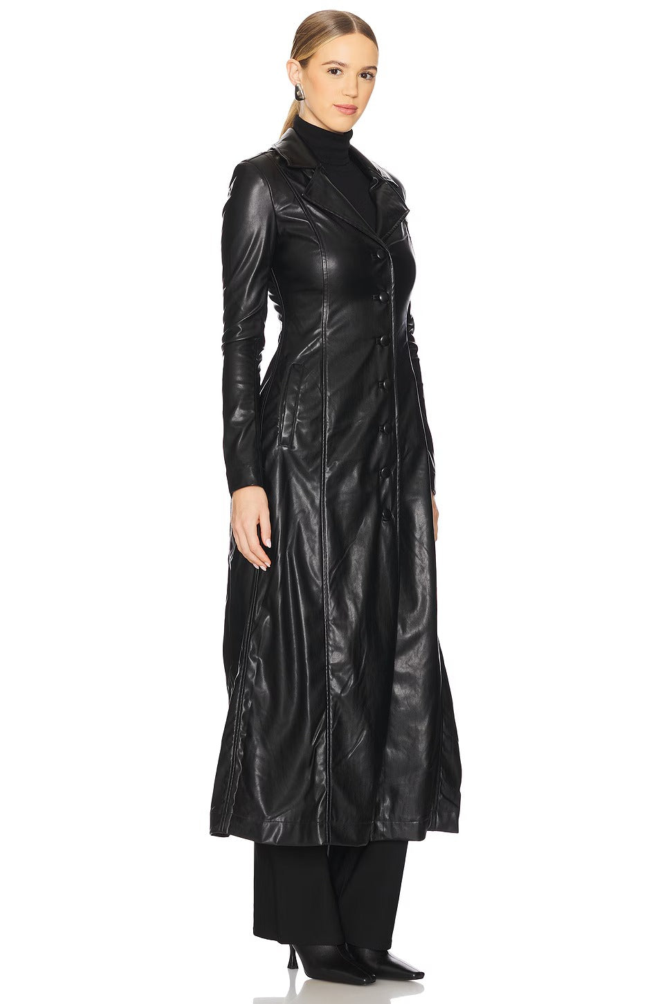Women's Black Slim Faux Leather Trench Coat