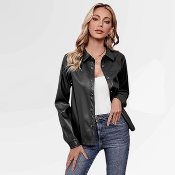 Women's Black Snapped Leather Shirt
