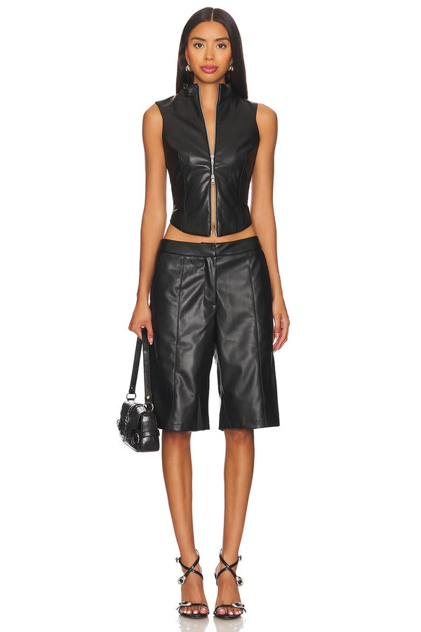Women's Black Stella Leather Vest