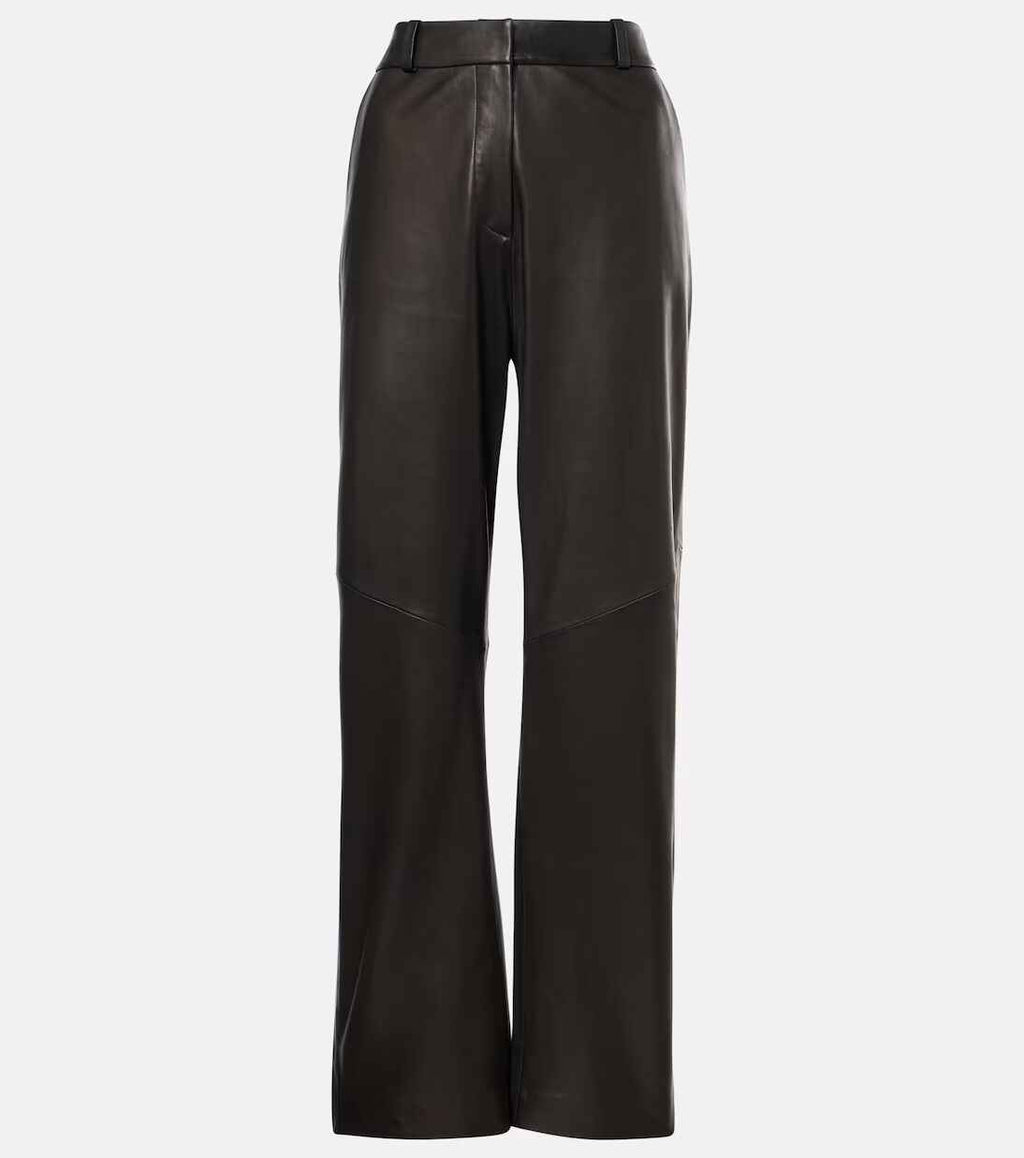 Women's Black Straight leather Pants