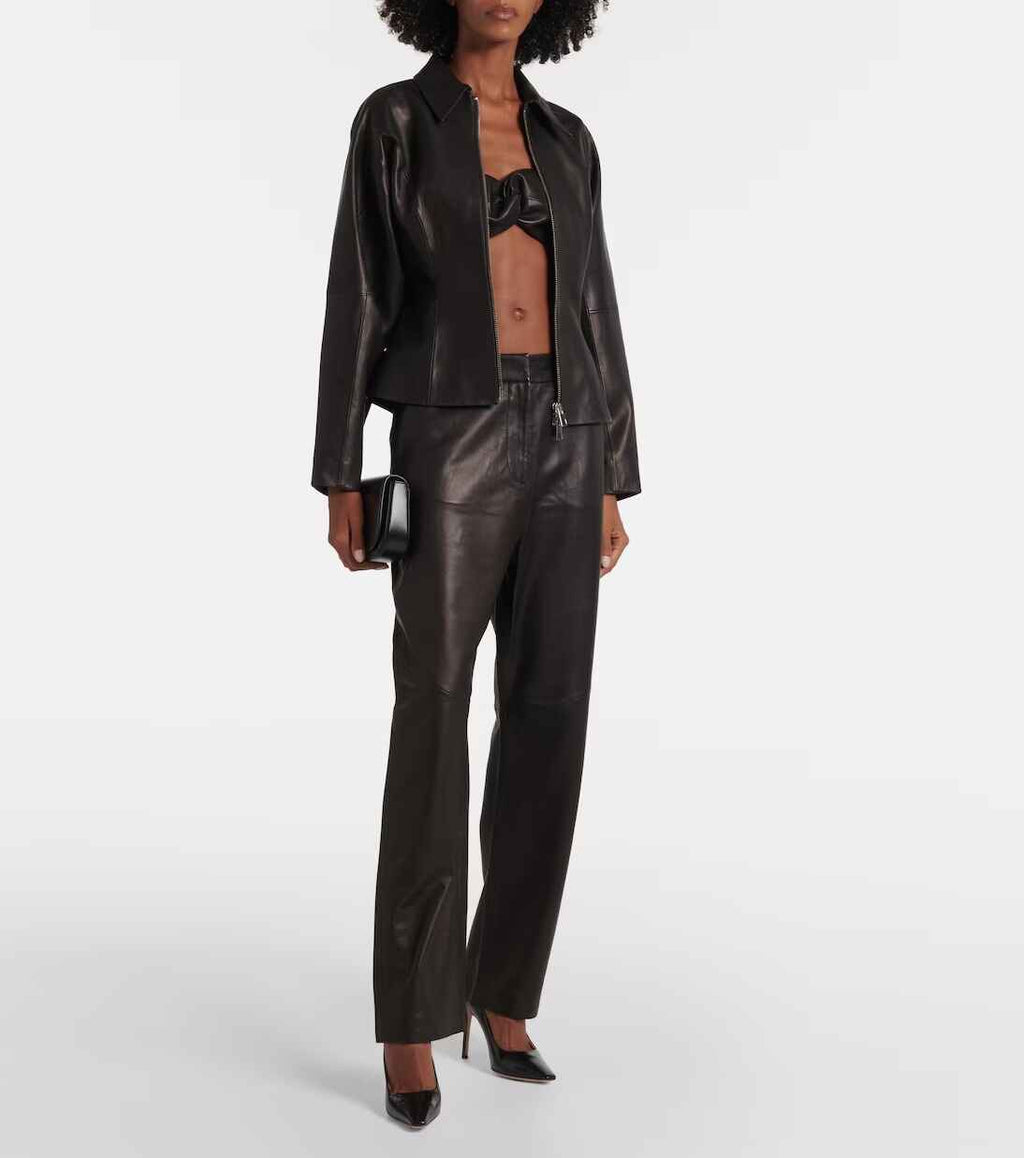 Women's Black Straight leather Pants