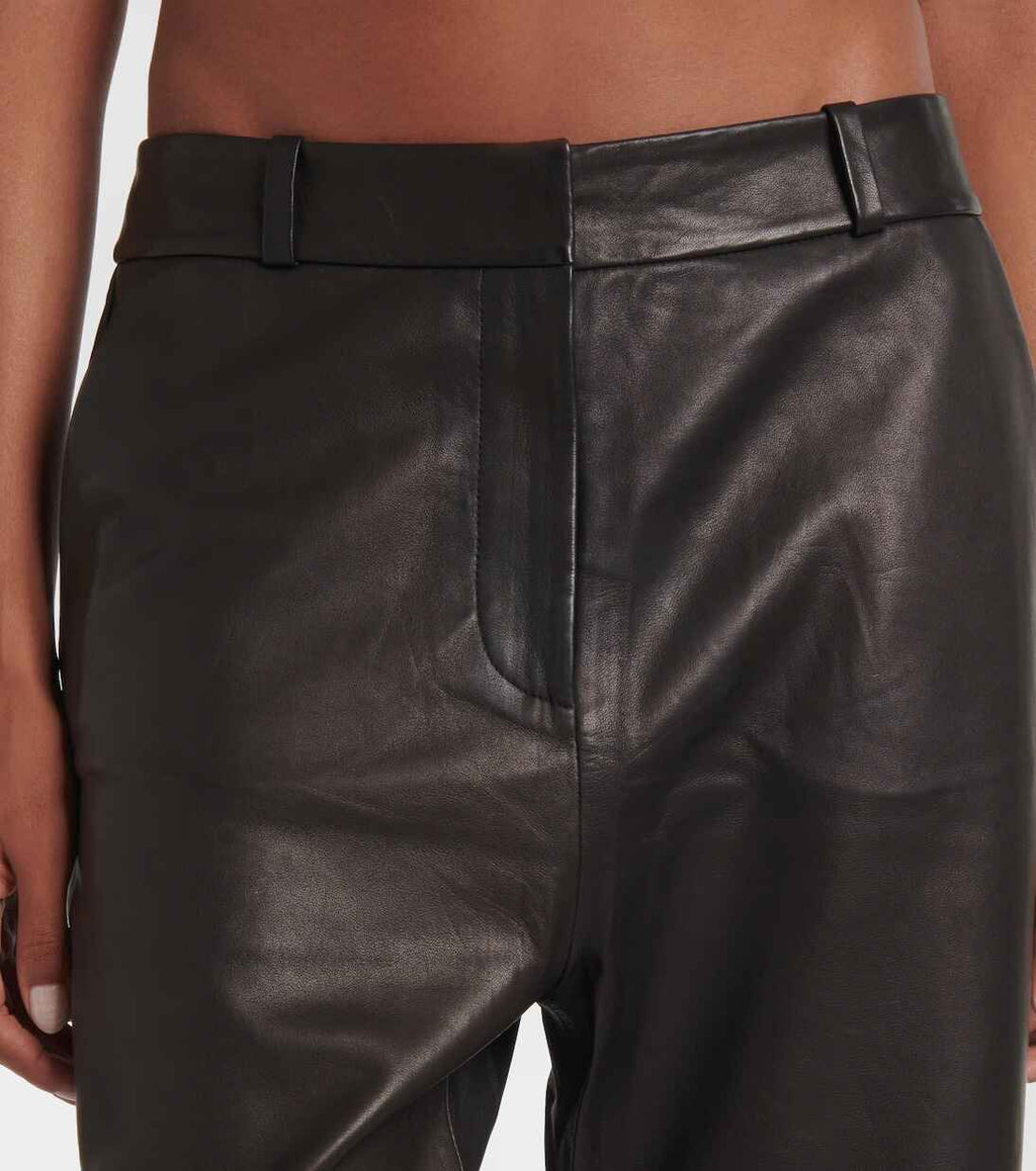 Women's Black Straight leather Pants
