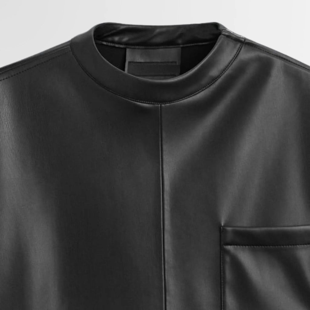 Women's Black TEE Leather Shirt