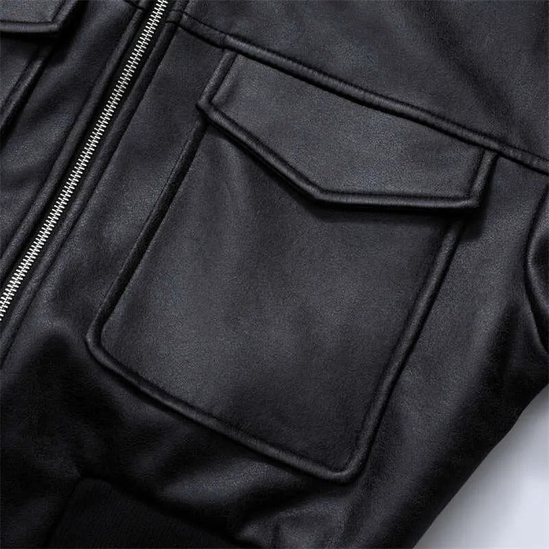 Women's  Black Tailored Fit Faux Leather Bomber Jacket