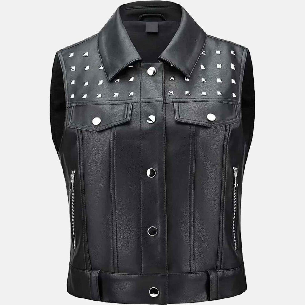 Women's Black Urban Grit Leather Vest