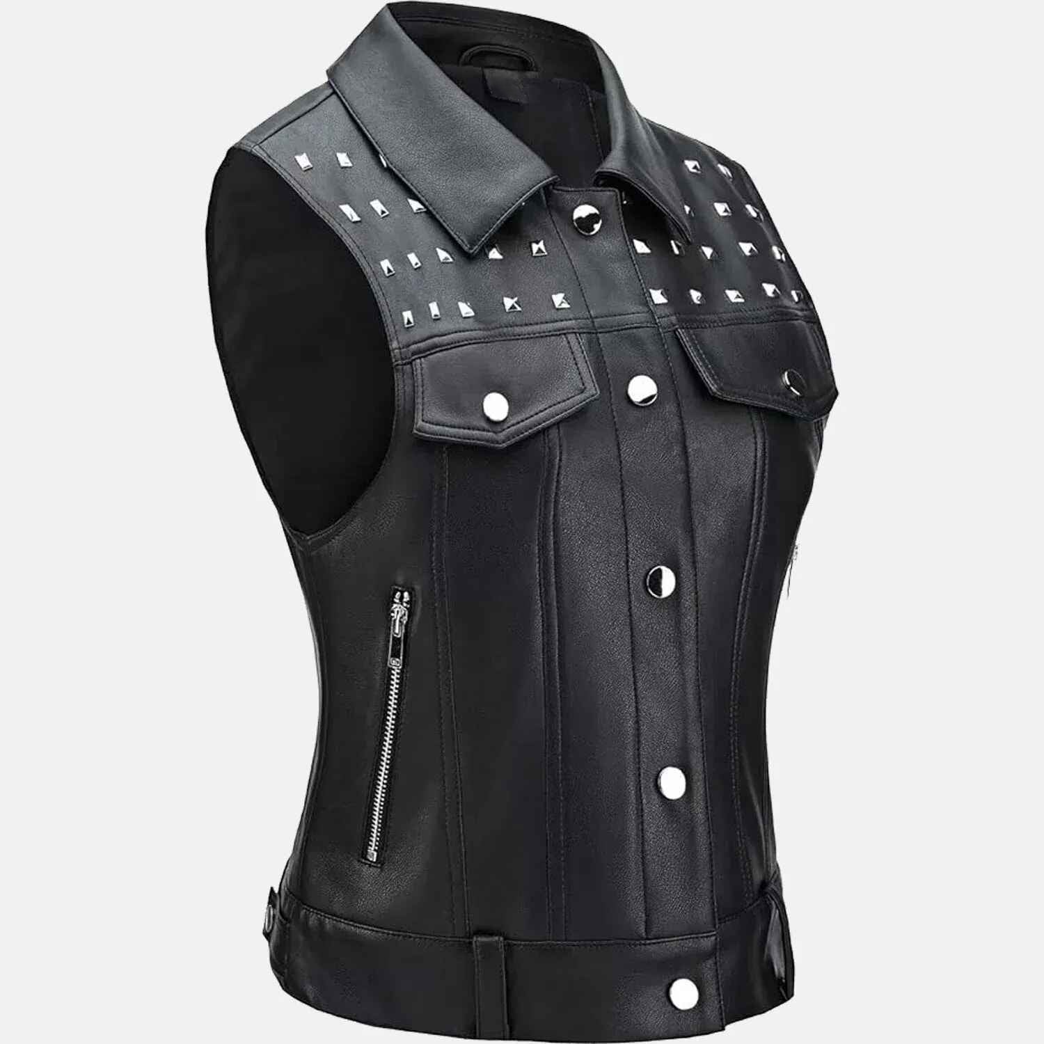 Women's Black Urban Grit Leather Vest