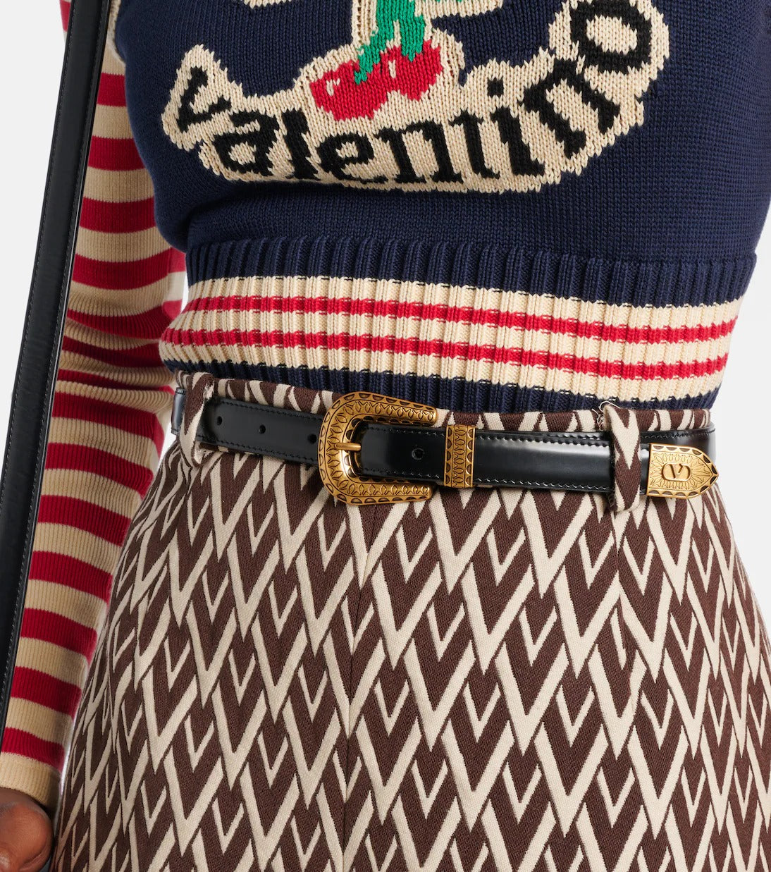 Women's Black V-Logo Leather Belt