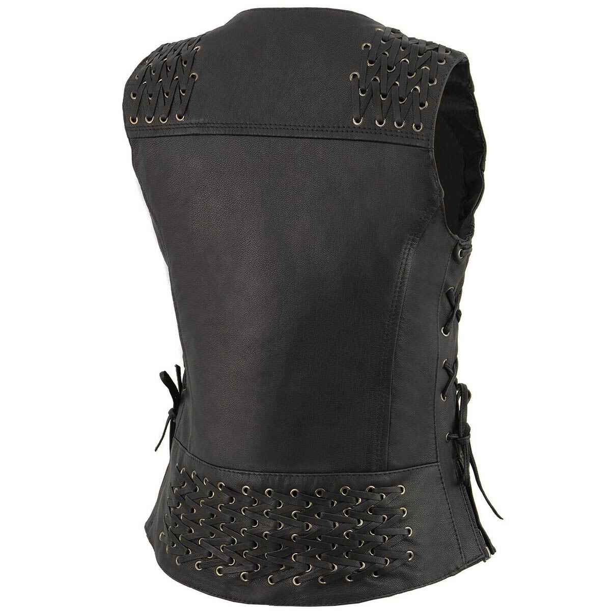 Women's Black V-Neck Leather Vest