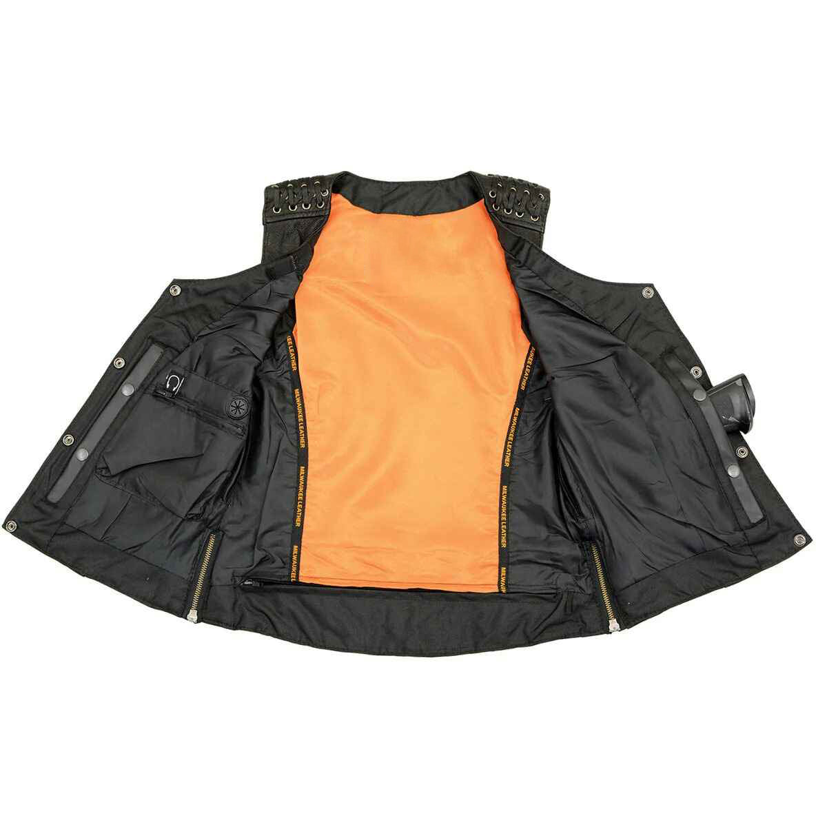 Women's Black V-Neck Leather Vest