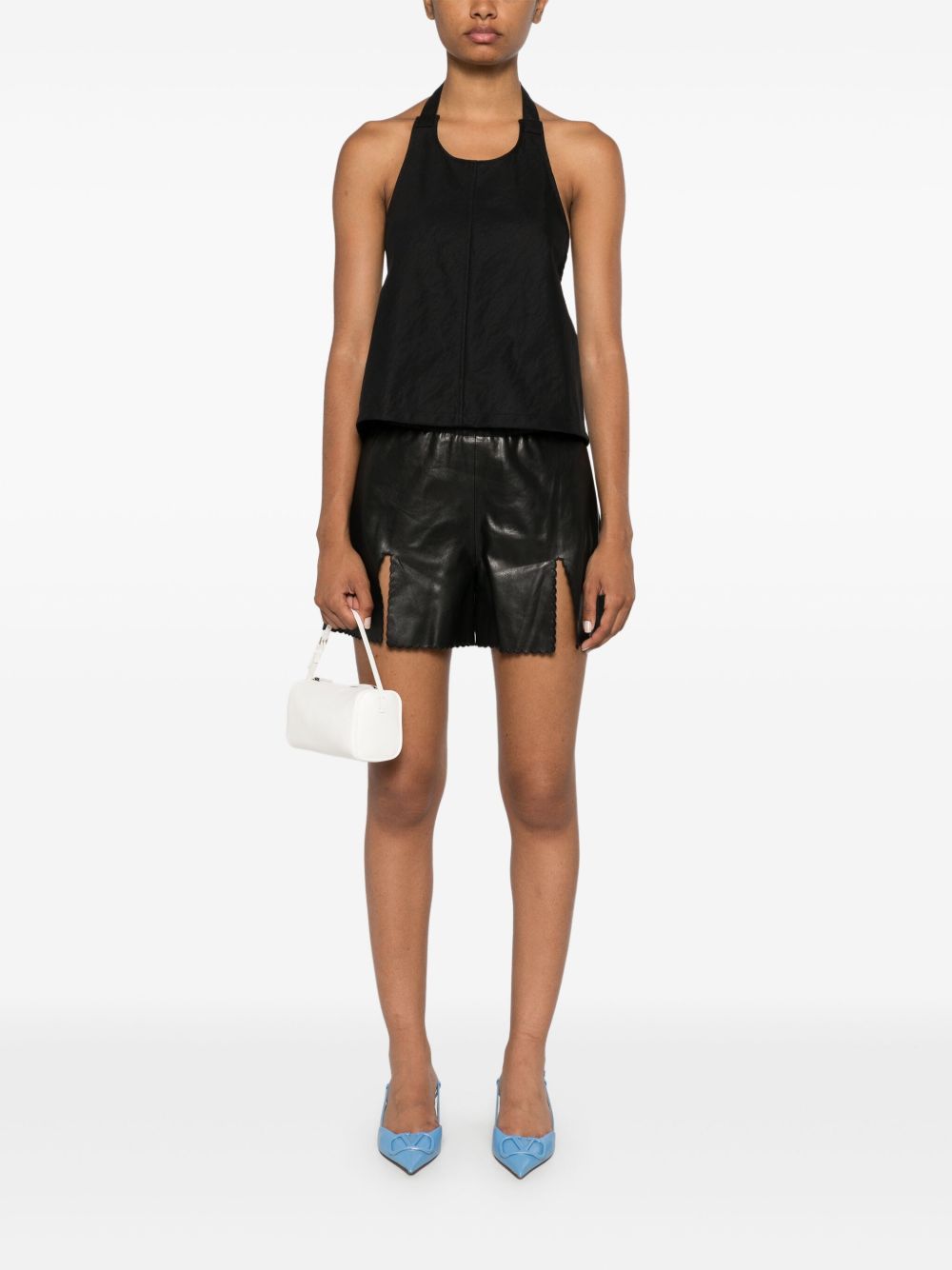 Women's Black Vented Leather Shorts