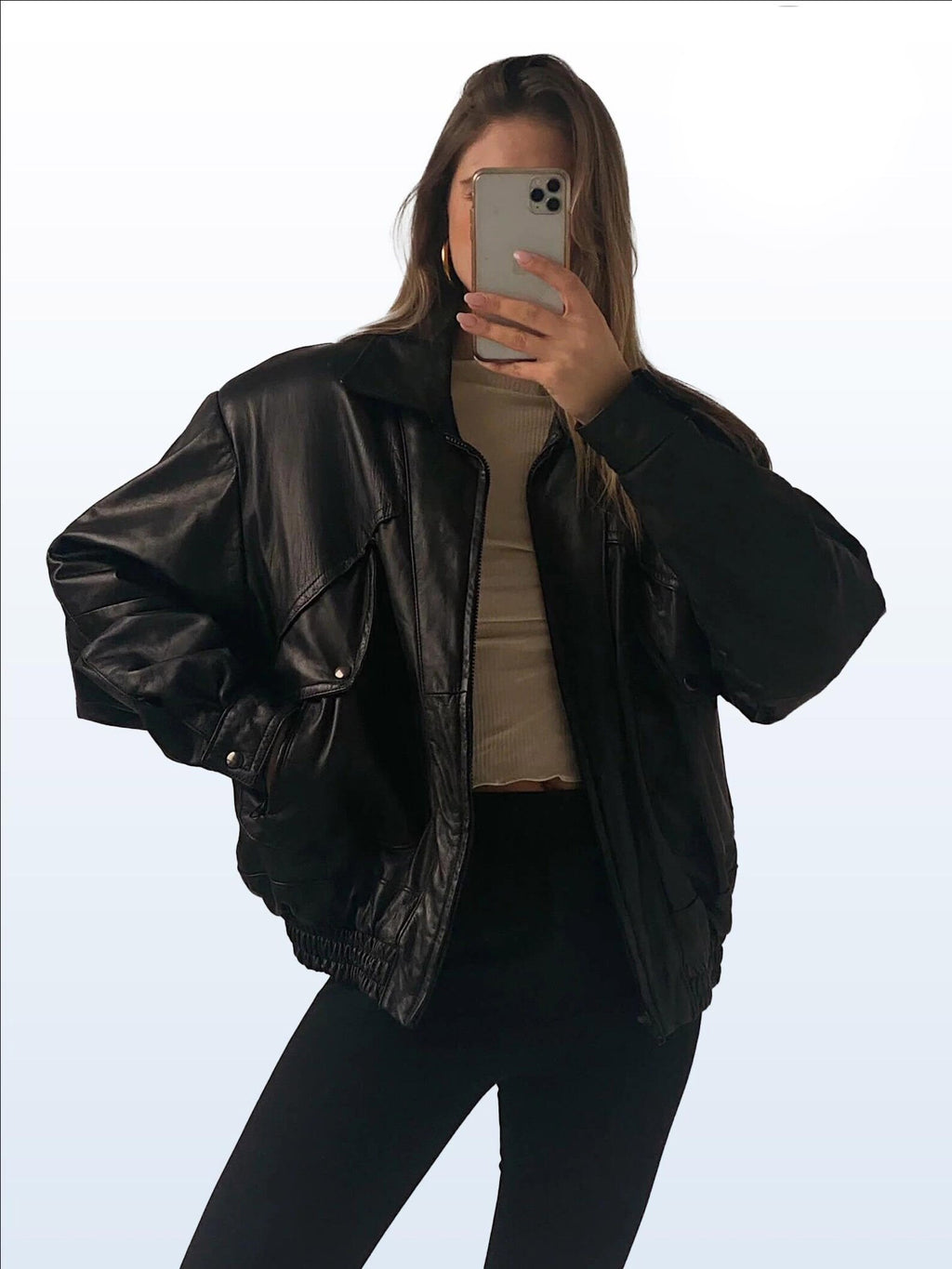 Women's Black Vintage Straight Cut Natural Grain Leather Jacket