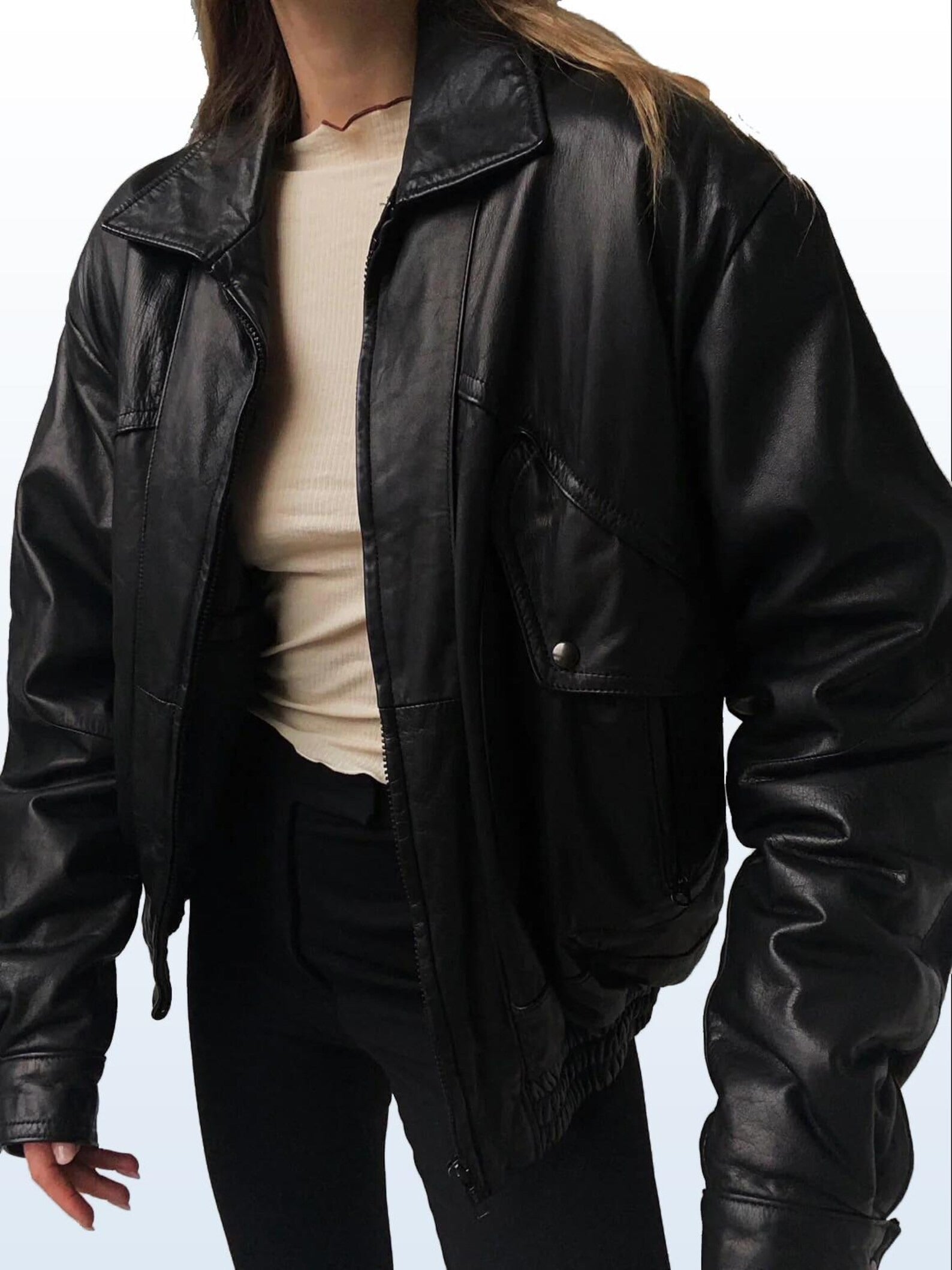 Women's Black Vintage Straight Cut Natural Grain Leather Jacket