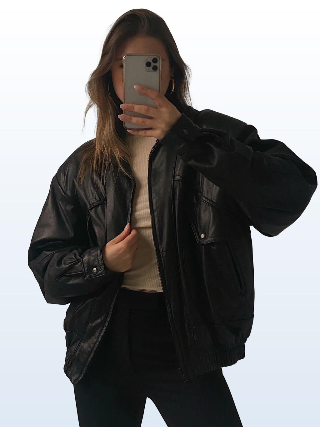 Women's Black Vintage Straight Cut Natural Grain Leather Jacket