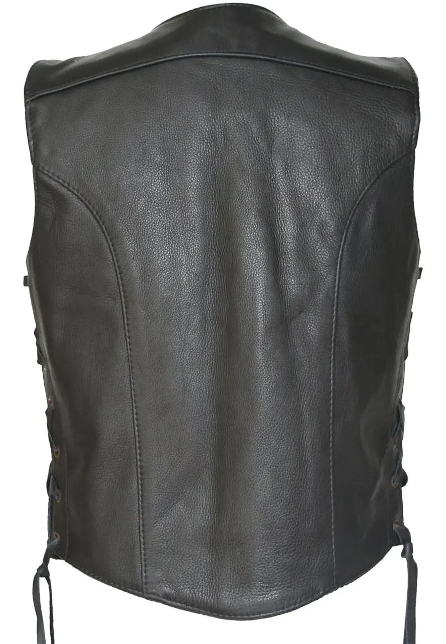 Women's Black Zipped Up Biker Style Leather Vest