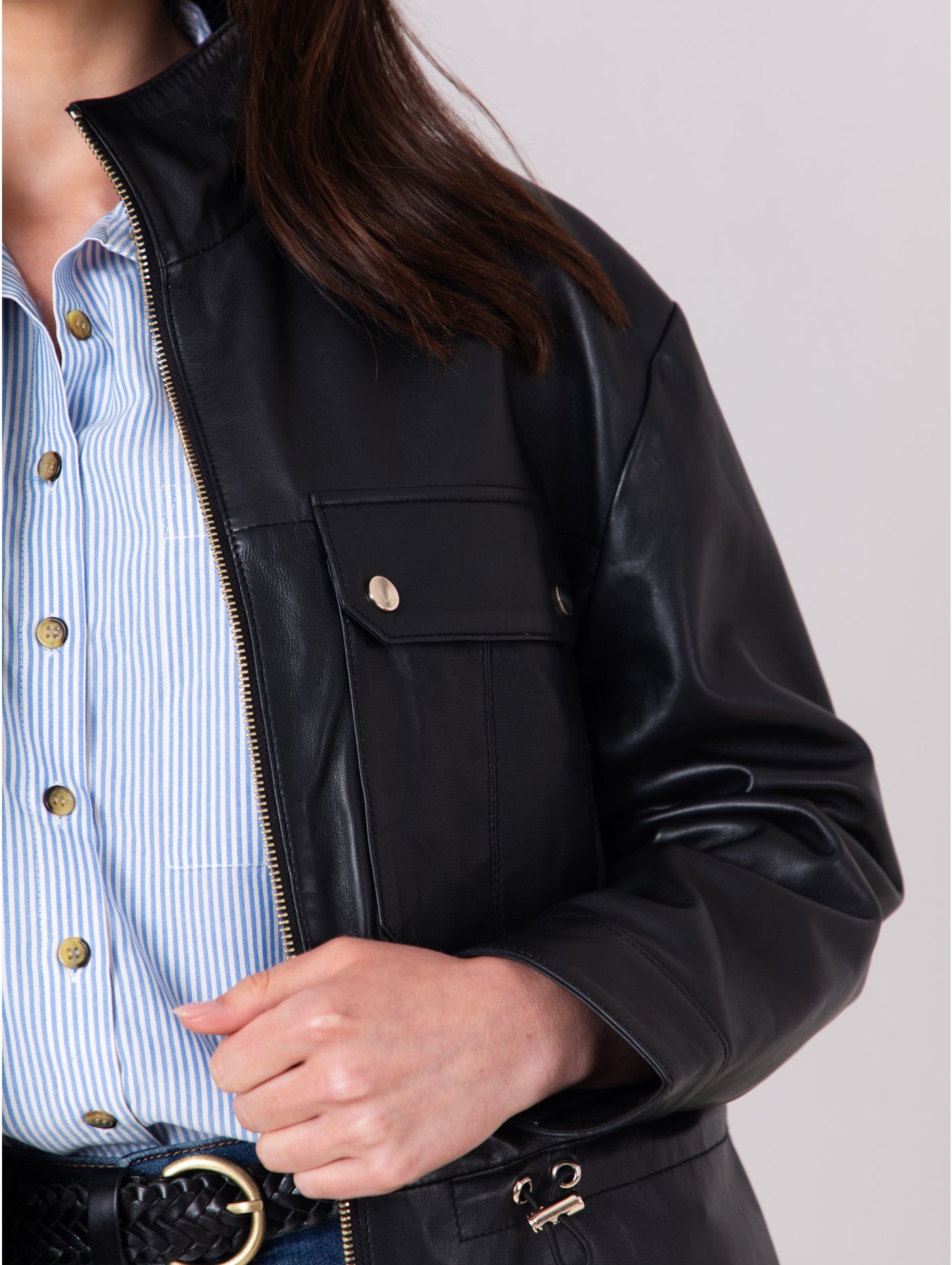 Women's Black Zipper Leather Jacket