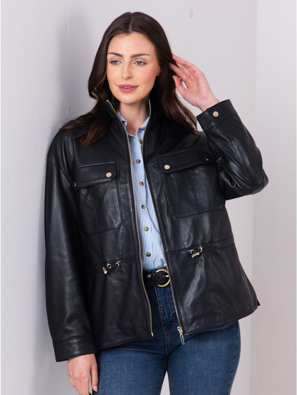 Women's Black Zipper Leather Jacket