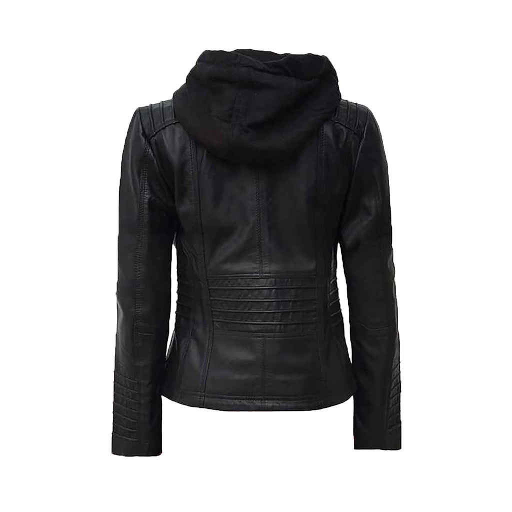 Women's Black & Brown Hooded Leather Jacket