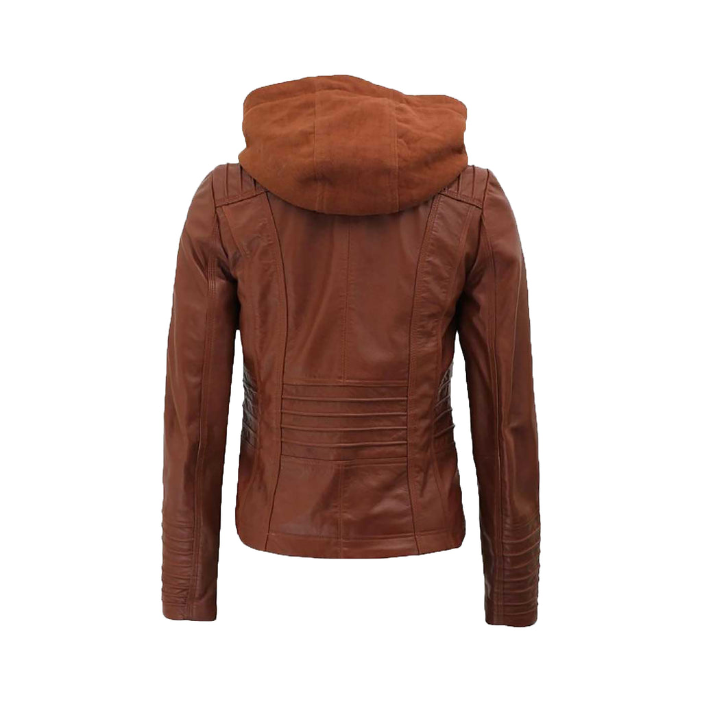 Women's Black & Brown Hooded Leather Jacket