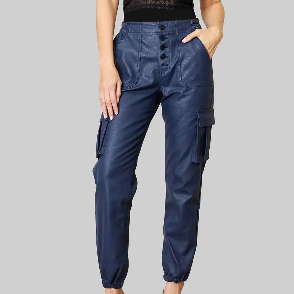 Women’s Blue Leather Cargo Pants