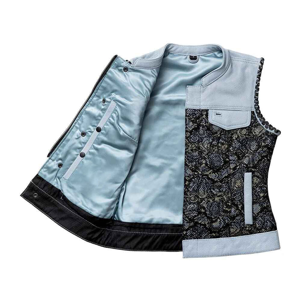 Women's Blue Viper Club Style Biker Leather Jacket